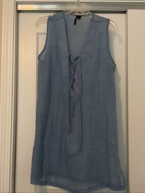 Light Blue Sleeveless Lace-up swim suit cover-up